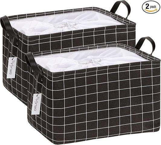 Hinwo 2-Pack Large Canvas Fabric Storage Basket with Handles, 33L/8.6-Gal Rectangle Bin, Collapsible Storage Box, Clothes, To