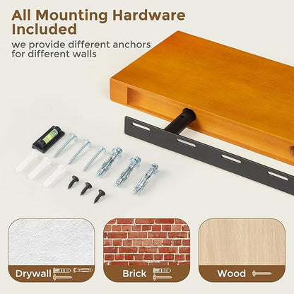 Marsmiles 24 Inch Wood Floating Shelves | Rustic Honey Oak Wall Shelves Set of 2 | 24" W x 7.7" D x 1.6" H Wooden Shelves for