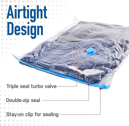 4 Pack Variety Vacuum Storage Bags for Comforters, Blankets & Clothes – Vacuum Sealed Compression Bags with Hand Pump – Space