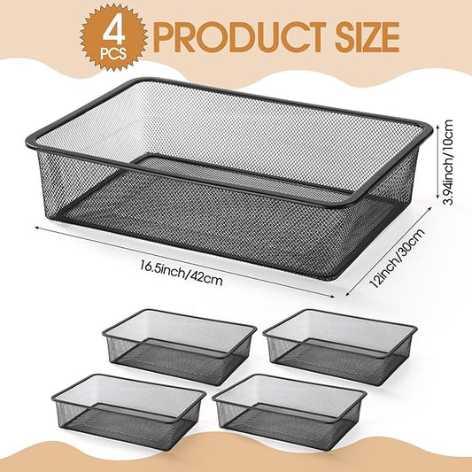 4 Pcs Metal Wire Basket Metal Mesh Basket Pantry Organizers Bin Containers for Home Organizing Cabinet Pantry Closet Kitchen 