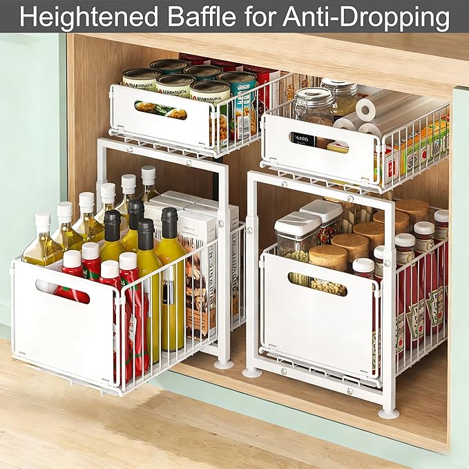 Under Sink Organizer, 2-Tier Multi-Use Kitchen and Bathroom Organizers and Storage, Slide Out Thickened Metal Under The Sink 
