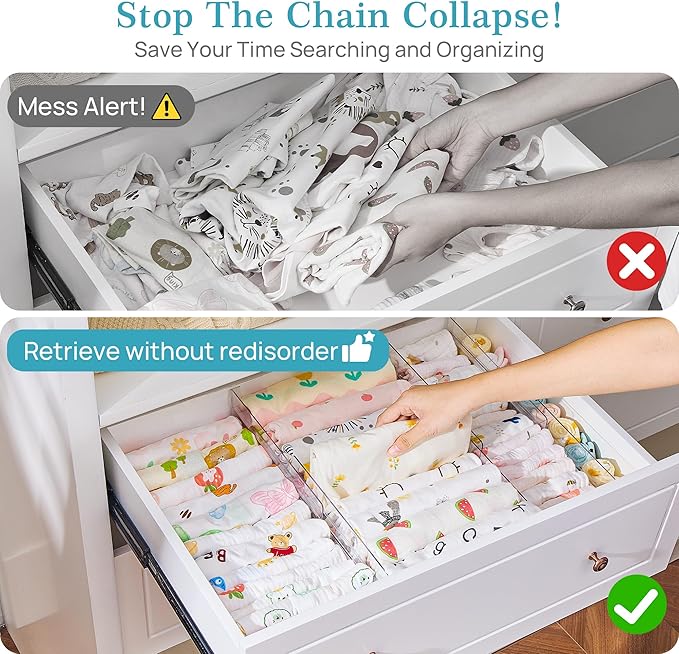 Vtopmart 8 Pack Drawer Dividers for Clothes, 4" High 10.2"-16.5" Adjustable Expandable Dresser Drawer Organizer, Clear Plasti