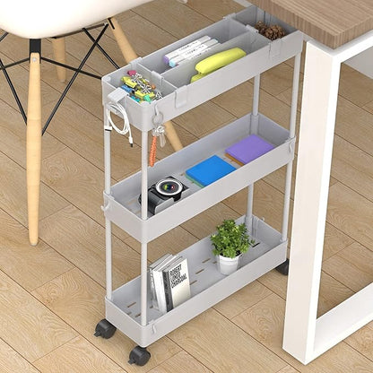 SPACELEAD Slim Storage Cart 3 Tier,Bathroom Organizer Rolling Utility,Mobile Shelving Unit Slide Out for Office, Kitchen, Lau