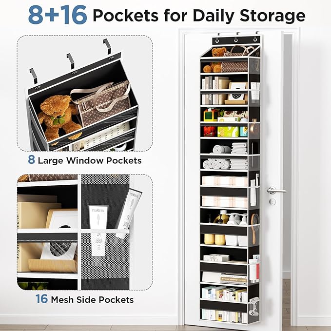 Mefirt Over The Door Organizer, 8 Shelf Door Hanging Organizers with 8 Large Capacity Pockets, Back of Door Organizer Storage