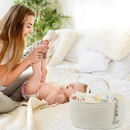 Large Baby Diaper Caddy Organizer for Girl Boy Rope Nursery Storage Bin Basket Portable Holder Tote Bag for Changing Table Ca