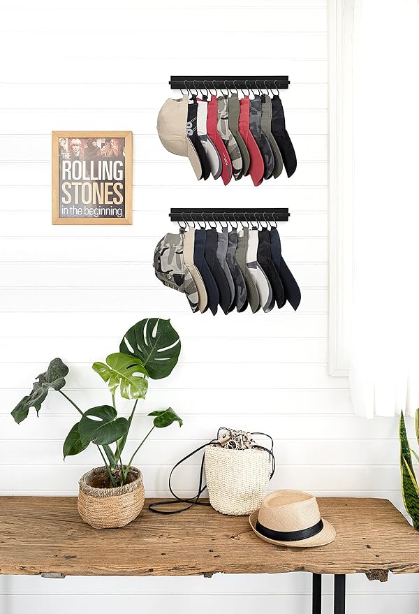 Mkono Hat Rack for Wall Wooden Baseball Caps Organizer with 20 Hooks Rustic Cowboy Hat Hanger Wall Mounted Caps Display Rack 