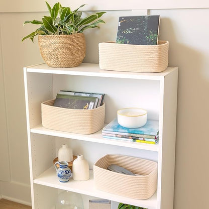 NaturalCozy 13.5”x8.5”x5.5” Storage Baskets for Shelves 3 Pack | Cotton Rope Woven Small Baskets for Organizing | Small Stora