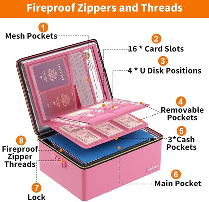 ENGPOW Fireproof Document Box, Hard Case File Box with Fireproof Zipper＆Lock, 6400°F Heat Insulated Fire and Water Resistant 