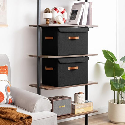 GRANNY SAYS Black Storage Bins with Lids, Decorative Storage Boxes with PU Handles, Linen Closet Organizer, Storage Baskets f