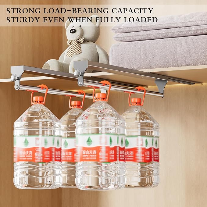 2 Pack Pull Out Closet Rod, 15.7inch Heavy Duty Pants Rack, Adjustable Clothes Hanger Rail, Space Aluminum Valet Rod, Top Mou