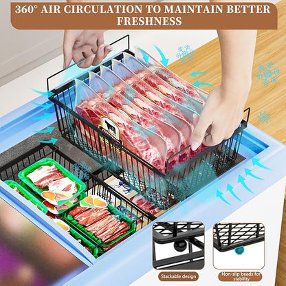 Large Freezer Organizer Bins，Upgraded Bottom Leak-Proof net，Fit 10 to 20 Cu.Ft Deep Freezer，3 Pack， Expandable Stackable Ches