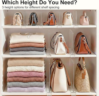 Shelf Dividers Purse Organizer for Closet: 6-inch Tall(Shorter Version) Acrylic Handbag Organizer - Small Space Separator for
