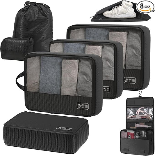8-Piece Compression Packing Cubes for Travel, Ultralight Sleek Luggage Organizer Set for Business Trips & Frequent Travelers,