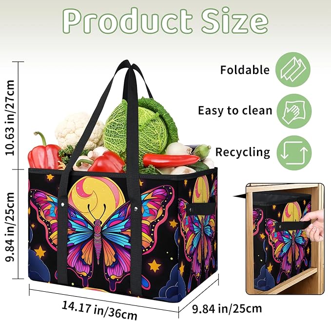 Reusable Grocery Bags Heavy Duty Shopping Bags Foldable Large Tote Bags with Long Handles & Hard Bottom