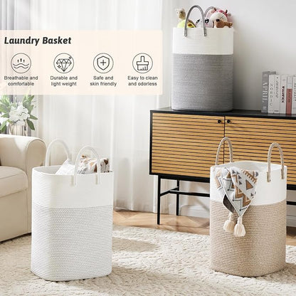Laundry Basket,Woven Cotton Rope Laundry Hamper,Versatile Storage for Dirty Clothes,Baby Toys,and Blankets in Bathroom, Nurse