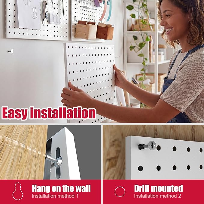 Spampur Peg Board, 8 Pack Metal PegBoard Organizer with Accessories, White Pegboard Panels with 50 Pcs Hooks and Baskets, Wal