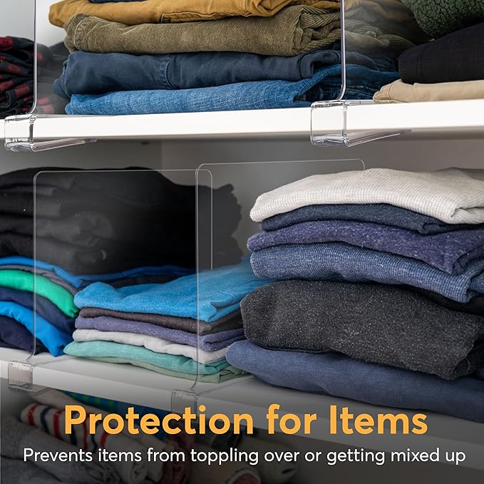 10 Pack Acrylic Shelf Dividers for Closet 11x7.9 Inch – Acrylic Dividers for Shelves Clear Closet Shelf Separators for Purses