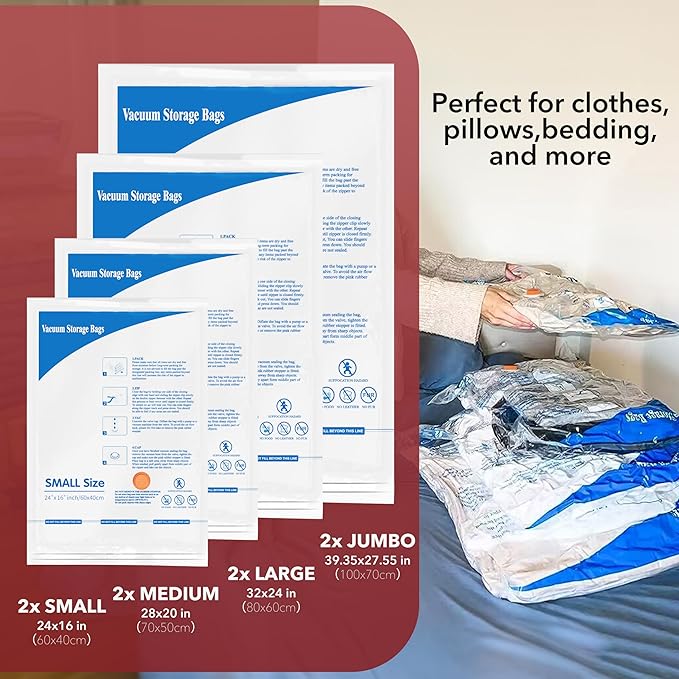 Vacuum Storage Bags With Electric Pump, Space Saver Sealer Bags,Vacuum seal bags for clothing, Pillows, Comforters, Blankets,