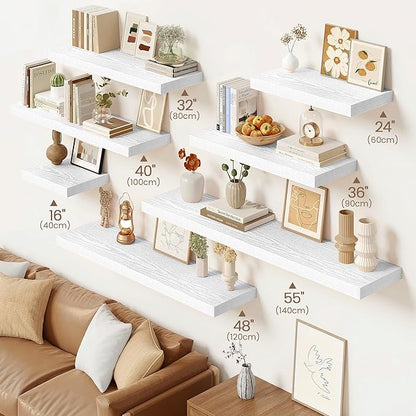 Vivelove White Floating Shelves 40 Inches Long, Wall Display Shelves with Invisible Brackets, for Bathroom Living Room Kitche