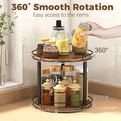 LAMU 12.2'' Wood Lazy Susan Turntable Organizer for Cabinet, 2 Tier Lazy Susan Spice Rack Organizer for Kitchen, Table Top, C