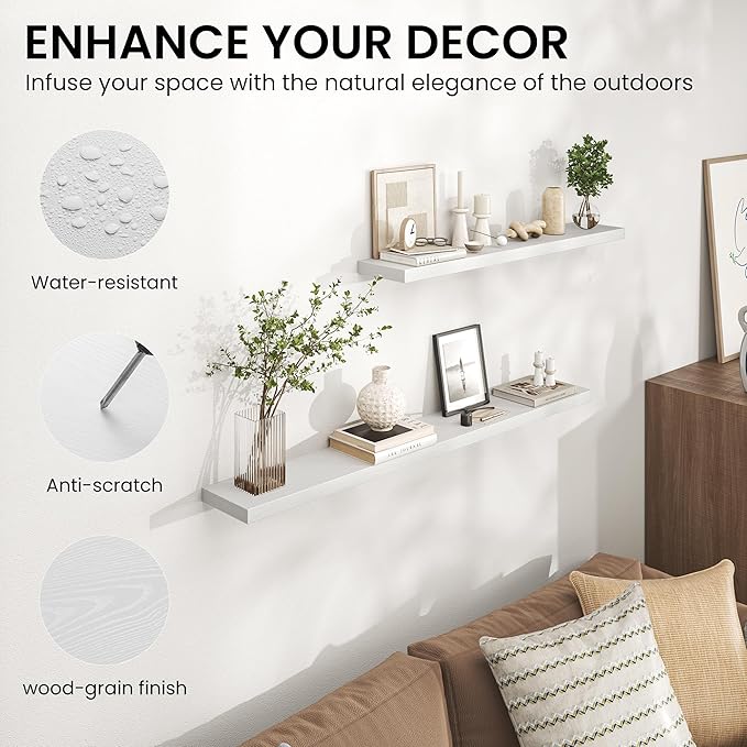 Heimlove Floating Shelves for Wall 32 Inch,Mounted Storage Wood Shelves with Invisible Brackets Hanging Shelf for Bedroom Liv