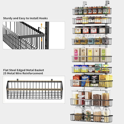 Moforoco 9-Tier Over The Door Pantry Organizer, Pantry Organization and Storage, Black Hanging Basket Wall Spice Rack Seasoni