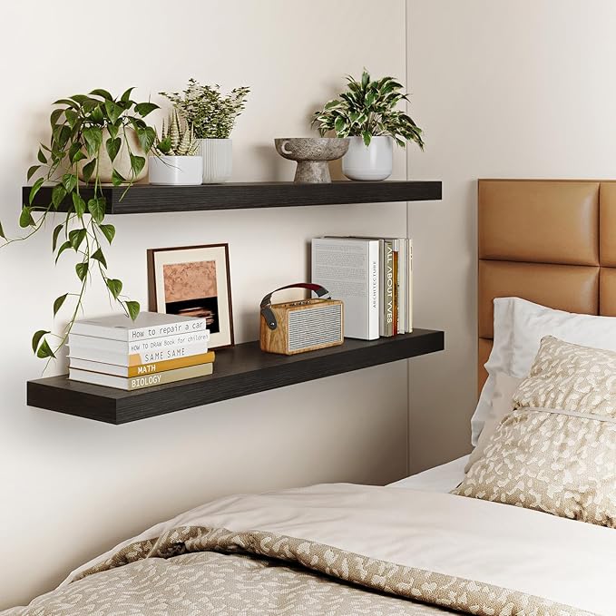 Fixwal Floating Shelves for Wall, 35" Long Heavy Duty Wall Mounted Rustic Wood Shelves for Living Room, Bedroom, Bathroom and