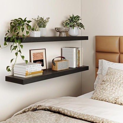 Fixwal Floating Shelves for Wall, 35" Long Heavy Duty Wall Mounted Rustic Wood Shelves for Living Room, Bedroom, Bathroom and