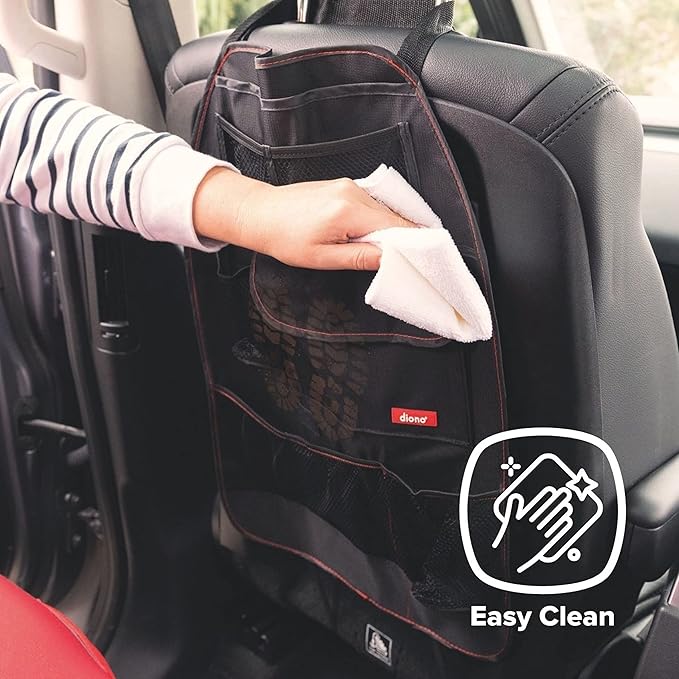 Diono Stow 'n Go Car Back Seat Organizer for Kids, Kick Mat Back Seat Protector, With 7 Storage Pockets, 2 Drinks Holders, Wa