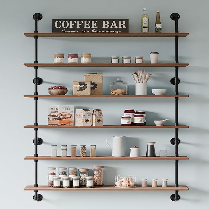 48 InchPipe Bookshelf Floating Shelves for Wall Shelves Bookshelf Industrial Pipe Shelving Shelves Real Wood Planks Rustic Ha