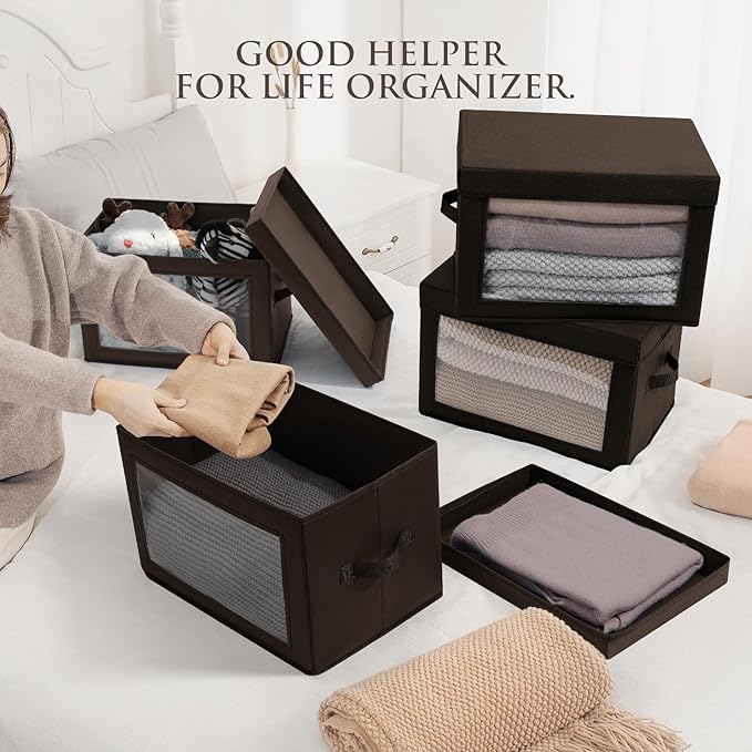 Homsorout Collapsible Storage Bins with Clear Window - Clothes Organizers and Storage, Decorative Boxes with Lid, Fabric Stor