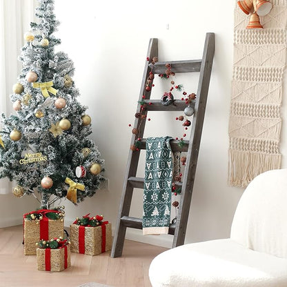 FUIN 5ft (58") Wood Blanket Ladder Living Room Decorative Wall Leaning Farmhouse Quilt Display Holder Rustic Wooden Towel Rac