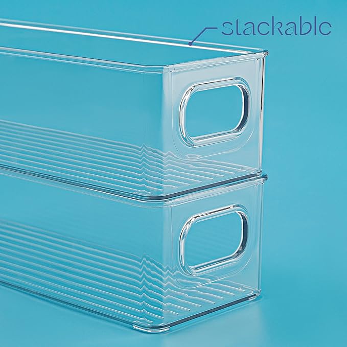 Plastic Food Storage 4 Pack Clear Container Bin with Handles for Organizing Kitchen, Pantry, Fridge, Freezer, Pantry,Bathroom