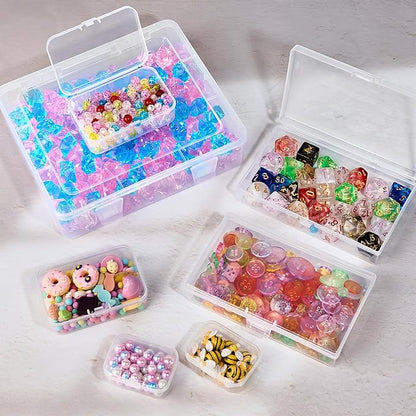 7 Pack Mixed Sizes Rectangular Mini Plastic Containers Clear Plastic Storage Boxes with Hinged Lids Empty Beads Organizers fo