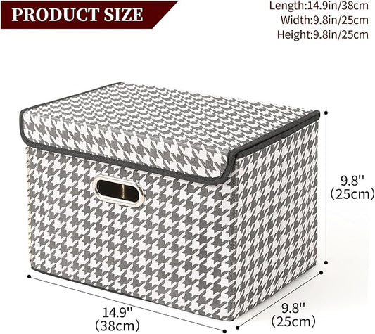 STOREONE Fabric Storage Cube Bins Foldable Organizer Container Collapsible Basket with Lids and Metal Handles, for Home, Bedr