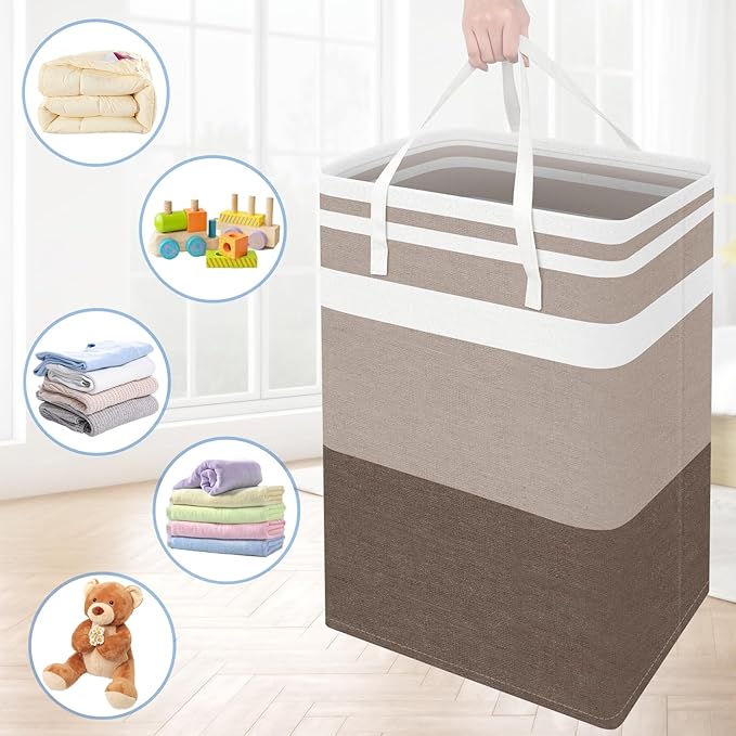 BlissTotes 3-Pack Laundry Basket, Freestanding＆Waterproof Laundry Hamper, Collapsible Tall Clothes Hamper with Easy Carry Han