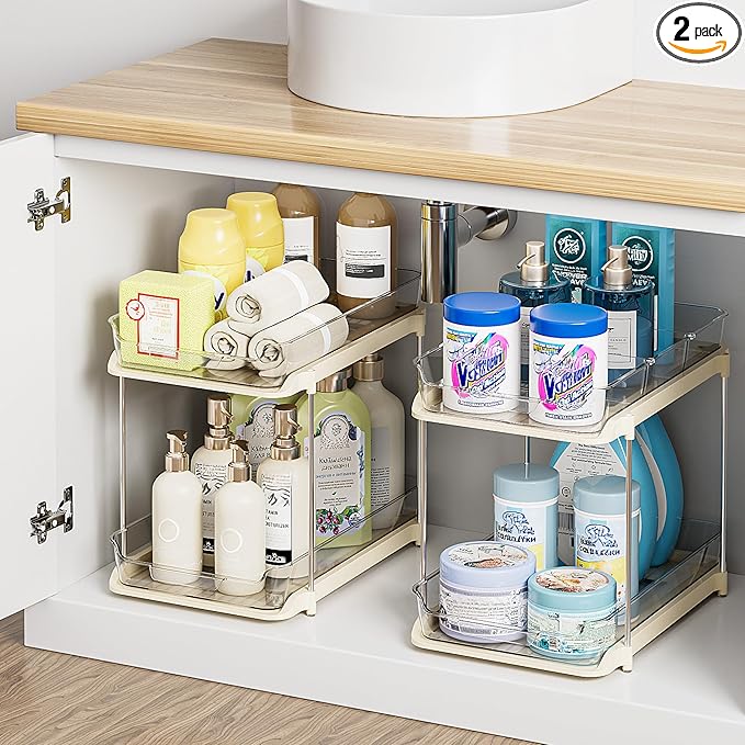Delamu 2-Tier Multi-Purpose Bathroom Under Sink Organizers and Storage, Stackable Kitchen Pantry Organization, Pull Out Medic