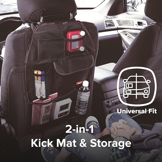 Diono Stow 'n Go Car Back Seat Organizer for Kids, Kick Mat Back Seat Protector, With 7 Storage Pockets, 2 Drinks Holders, Wa
