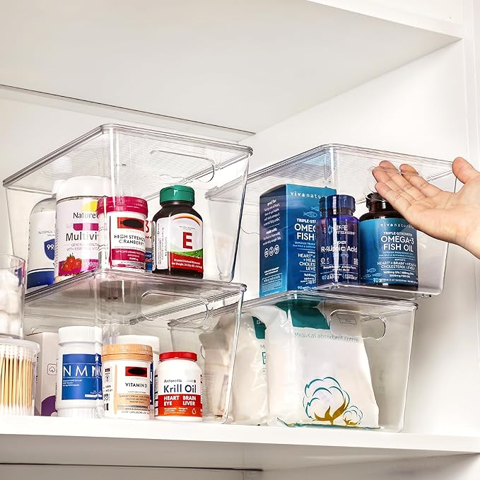 Vtopmart 8 Pack Clear Stackable Storage Bins with Lids, Large Plastic Containers with Handle for Pantry Organization and Stor
