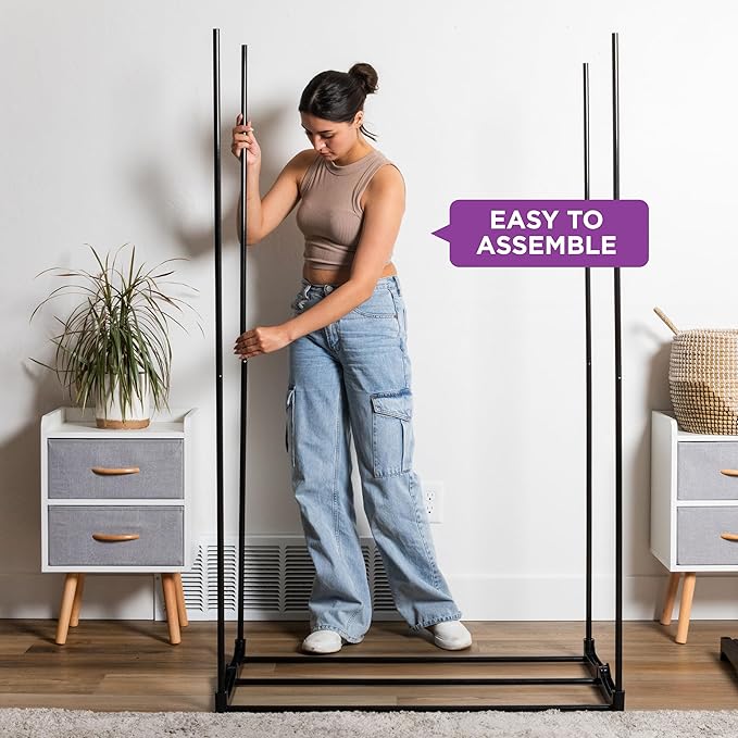HOLDN’ STORAGE Portable Wardrobe Closet - 50 lb Capacity, Internal Heavy Duty Metal Rod, Zipper & Clear Window, Durable Cloth