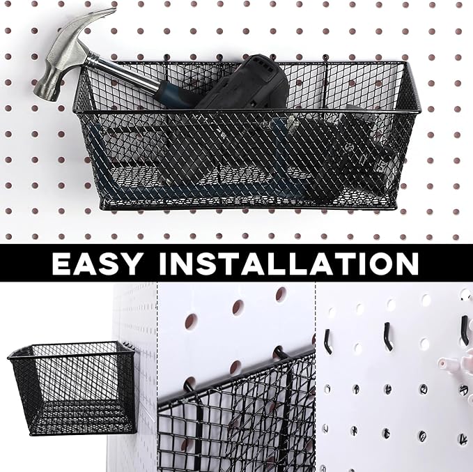 Sieral 6 Pieces Pegboard Baskets Wall Mount Wire Peg Board Baskets 3 Sizes Pegboard Accessories Slatwall Bins Basket Home Gar