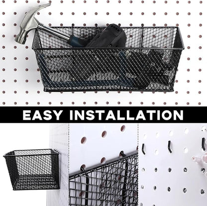 Sieral 6 Pieces Pegboard Baskets Wall Mount Wire Peg Board Baskets 3 Sizes Pegboard Accessories Slatwall Bins Basket Home Gar