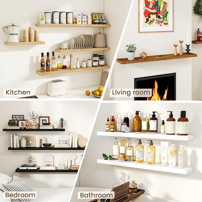 Dreamland 72Inch Floating Shelves for Wall, Rustic Wooden White Floating Shelves for Living Room, Kitchen, Farmhouse, Deep Wa