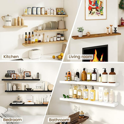 Dreamland 72Inch Floating Shelves for Wall, Rustic Wooden White Floating Shelves for Living Room, Kitchen, Farmhouse, Deep Wa