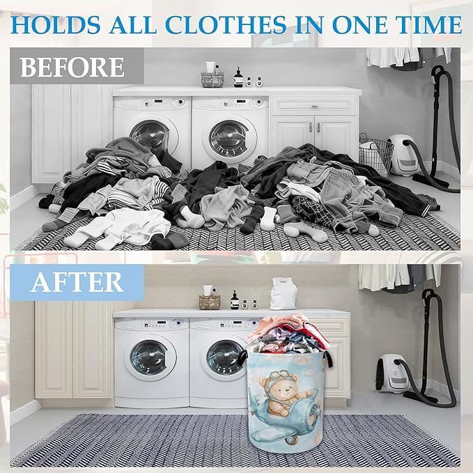 Blue Bear Pilot Laundry Hamper Balloon Collapsible Laundry Basket Portable Clothes Toy Storage Bin for Bathroom Bedroom Room 