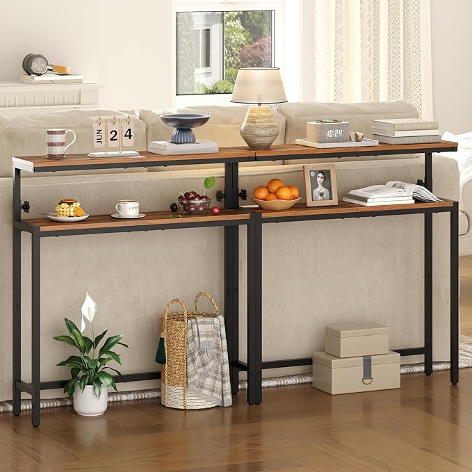 HOOBRO Wall Shelf and Console Table, 2 Pack Floating Shelves Wall Mounted, Narrow Console Table with Adjustable Height (31.5"