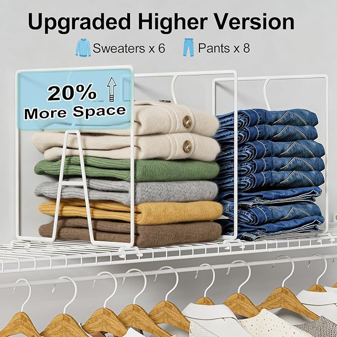 SortNStore Wire Shelf Dividers for Closet: 12-inch Tall 12-inch Deep 6 Pack Wire Rack Accessories - Adjustable Purse Organize