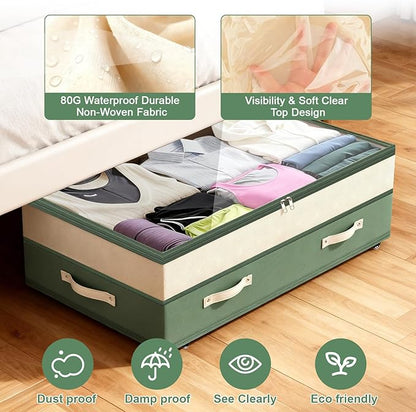 Dolicer 4 Pack Under Bed Storage with Wheels, 6in-10in Height Adjustable Underbed Storage Containers, 92L XXXL Under Bed Draw