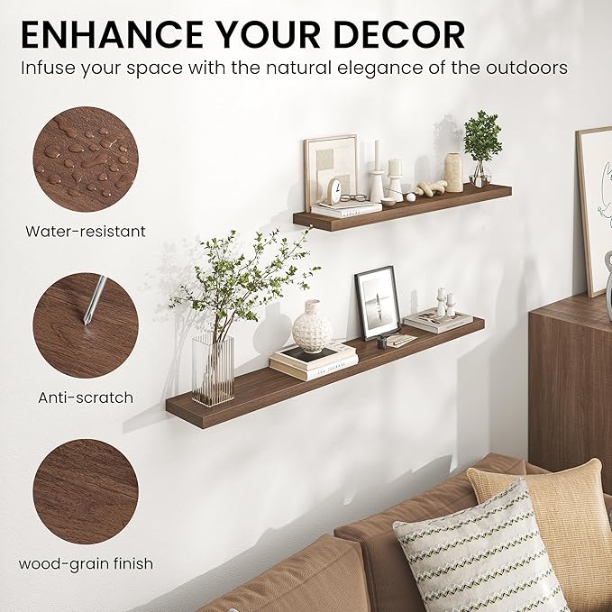 Heimlove 36 Inch Floating Shelves for Wall,Mounted Storage & Display Wood Shelves with Invisible Brackets,Hanging Shelf for B