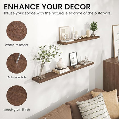 Heimlove 36 Inch Floating Shelves for Wall,Mounted Storage & Display Wood Shelves with Invisible Brackets,Hanging Shelf for B